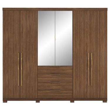 Imagem de Guarda Roupa Casal Giardino 6 Portas Nogueira Touch com Espelho e Pés 