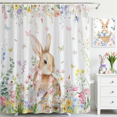Imagem de Mocsicka Cortina de chuveiro coelhinho da páscoa primavera floral coelho fofo Páscoa cortina de chuveiro tecido impermeável cortina de chuveiro decoração de banheira com 12 ganchos 182 x 182