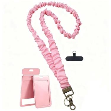 Imagem de Vxhinqy Cordão Scrunchie com suporte de identificação para crachás de identificação - Lindos cordões elásticos para professoras e mulheres (rosa)