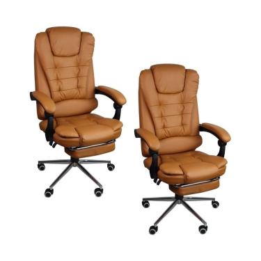 Imagem de Kit 2 Cadeiras Presidente Ergonômica Apoio Para Pés - Marrom