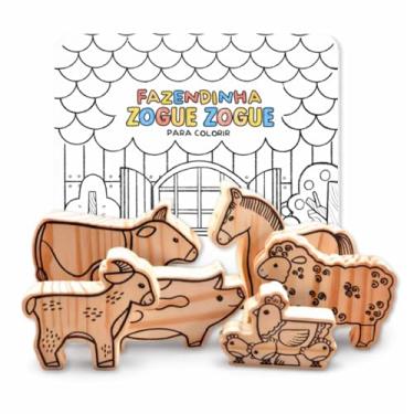 Imagem de ZOGUE ZOGUE Kit 6 Animais Fazendinha Para Colorir, Madeira Pinus, Brinquedo Educativo Criativo Para Pintar