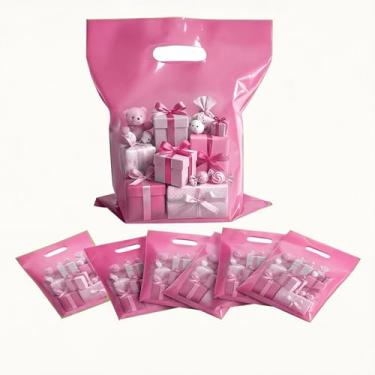 Imagem de Sacos transparentes para lembrancinhas de festa, 100 peças de 15,24 x 20,32 cm, pequenos sacos de compras de plástico de agradecimento a granel com alças para pequenas empresas, bolsa pequena para