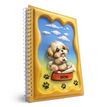 Imagem de omatek smart technologies Caderno espiral A5 – Caderno espiral de capa dura fofo com capa brilhante 3D, 80 folhas – Caderno escolar para crianças, meninas e meninos, caderno de presente – Cachorrinho