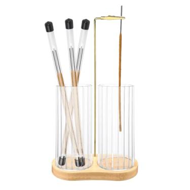 Imagem de Suporte de incenso 2 em 1 com armazenamento, suporte de incenso pendurado de cabeça para baixo com coletor de cinzas de vidro e organizador de varas de incenso para ioga, spa, meditação, decoração de