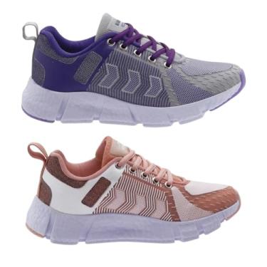 Imagem de Kit 2 Tênis Feminino Esportivo Max Leve e Confortável para Caminhada e Academia (Cinza e Roxo + Nude, BR, Adulto, Numérico, 34)