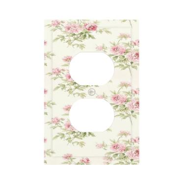 Imagem de Nadoabtm Capas de tomada rosa peônia floral vintage padrão flor 1 gangue duplex interruptor de luz placa decorativa capa de tomada elétrica para sala de estar decoração de casa