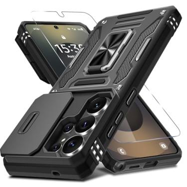 Imagem de DEERLAMN Capa para Samsung Galaxy S26 Ultra de 6,9 polegadas com capa de câmera deslizante + protetor de tela (1 unidade), suporte de anel rotacionado, capa protetora à prova de choque de grau militar