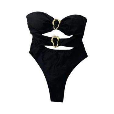 Imagem de Maiô Feminino Sexy Com Recorte Em Metal, Estilo Bandeau, Alta Cintura,