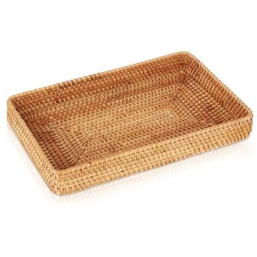 Imagem de STARVAST Cesta de armazenamento de vime, cesta de vime retangular, bandeja de vime, suportes para servir comida, cestas de frutas para armazenamento, casa, cozinha, restaurante, decoração (37 x 23 x 5