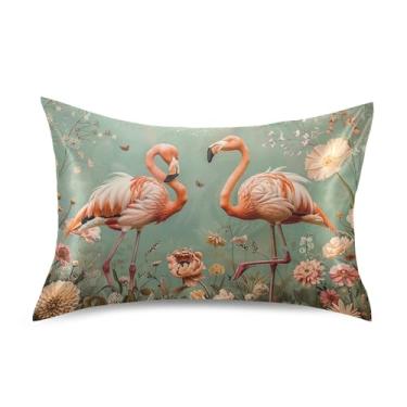 Imagem de xigua Fronha de cetim flamingos com pintura a óleo para cabelo e pele, lavável à máquina, antiderrapante, refrescante, fronha de cama queen com fecho de envelope, 50,8 cm x 76,2 cm