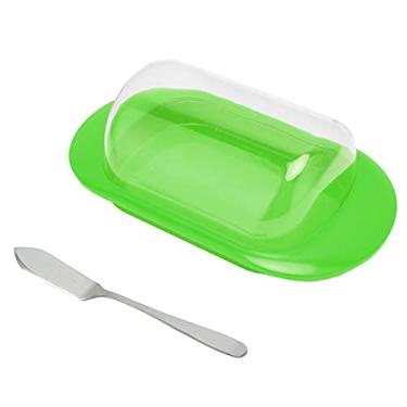Imagem de Yctze Caixa de Armazenamento de Manteiga de Plástico de Borda Redonda Com Tampa e Faca Transparentes - Ideal para Queijo, Sobremesa e Armazenamento de Pão (Faca de manteiga verde)