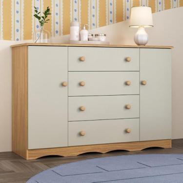Imagem de Cômoda Infantil 125cm 2 Portas e 4 Gavetas Realeza Multimóveis Mp4455 Madeirado/off White