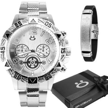 Imagem de Kit Relógio Masculino Orizom Prata - Aço Inoxidável