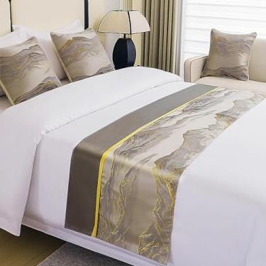 Imagem de Cama Runner Hotel Colcha Jacquard Cama Lenço Moderno Sedoso Decoração de Cama Proteção Não Desvanece Toalha de Cama Macia para Queen, Casal, Solteiro, King Size Cinza.||50X240 cm para Cama de 1,8 m