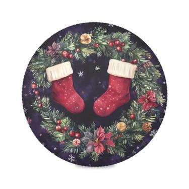 Imagem de STAYTOP Aquarela linda guirlanda de Natal jogo americano redondo 6 peças, tapetes de mesa antiderrapantes fáceis de limpar para casa, cozinha, churrasco, festa, decoração de mesa