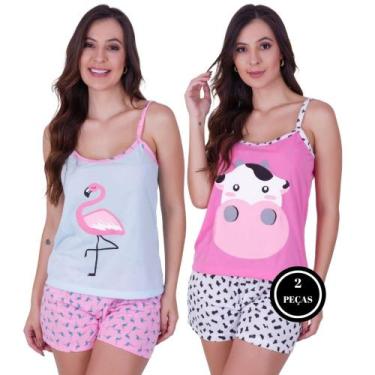 Imagem de Kit 2 Pijama Estampado Baby Doll - c11 KIT 2 BICHINHO CURTO FLAMINGO V