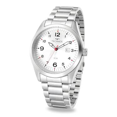 Imagem de Relógio Masculino Analógico Quartz Esportivo Casual Prateado Em Aço Inoxidável Performance Militar Mostrador Branco Com Calendário A Prova D'água Em 50 Metros Original