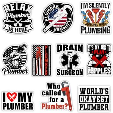 Imagem de MAIANEY [10 peças, 7,6 cm x 7,6 cm] Adesivos engraçados para encanador, adesivos de encanamento, decalque de vinil impermeável, presentes para homens, pipefitter, comerciantes, capacete, notebook