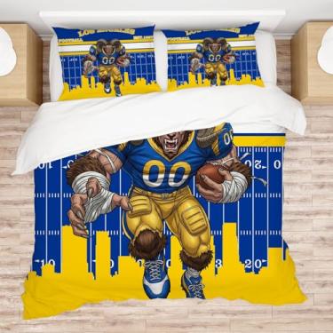 Imagem de Allenjoy Conjunto de edredom Los Angeles American Football Blue Power com 2 fronhas para fãs, marido, adolescentes, meninos, quarto de bebê, lavável na máquina, tamanho casal