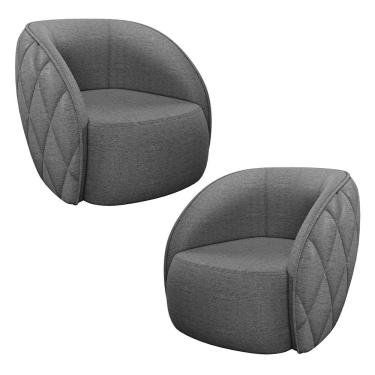 Imagem de Kit 2 Poltronas Decorativas Clarke Linho Chumbo - Gran Belo