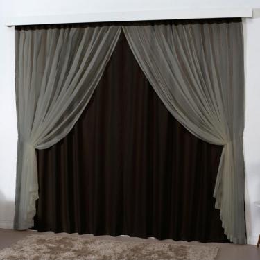Imagem de Cortina 2 Mts Sala Quarto Escritório Blackout Voal Trilho Comum - Tabaco