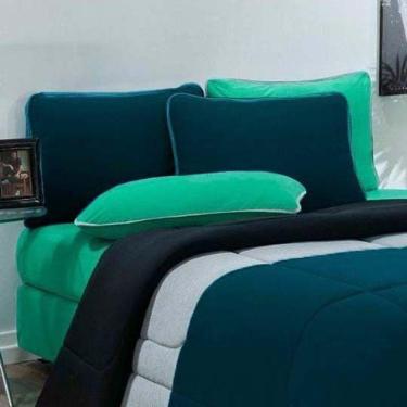 Imagem de Kit Edredom + Jogo De Lençol Malha 100% Algodão Urbano 4 Peças Solteiro - Azul Petroleo-mescla-verde Jade