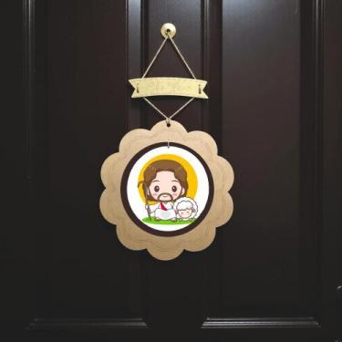 Imagem de Guirlanda De Páscoa Religiosa Redonda Decoração De Porta com imagem de