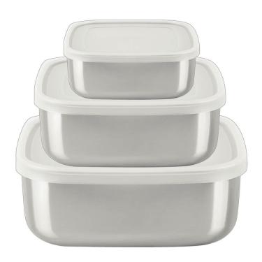 Imagem de Jogo De Potes Tramontina Freezinox Quadrados Em Aço Inox Com Tampa Plástica 3 Peças 64220800