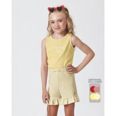 Imagem de Conjunto blusa bordada shorts verão leve sofisticado fofo -Vermelho e Amarelo - Menina 4 a 14 anos-Feminino