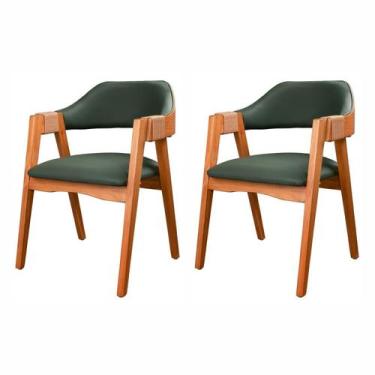 Imagem de Kit 2 Cadeiras de Jantar Madeira Maciça Tauari, Estofada e Braço com C