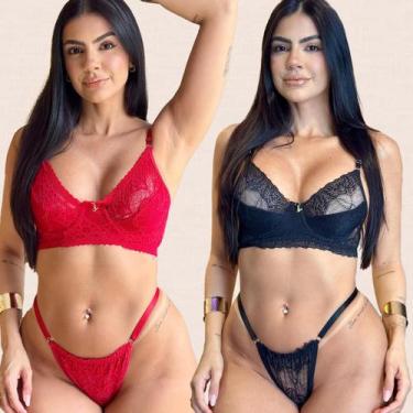 Imagem de Kit 2 Conjuntos Renda Meia Taça Laura Tamanho:PCor:Preto Vermelho - Li