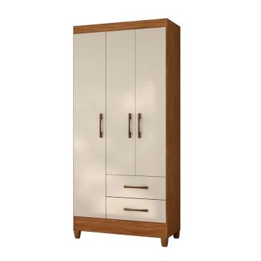 Imagem de Guarda Roupa Solteiro Quarto Pequeno 3 Portas 2 Gavetas Lima Freijo Com Off White