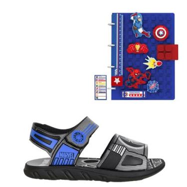 Imagem de Sandália Grendene School Infantil Preto Cinza Fichário Homem Aranha - 