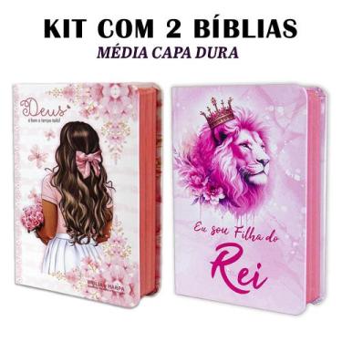 Imagem de Kit 2 Biblias Sagrada - Capa Dura Média Flores Aquarela e Filha do Rei