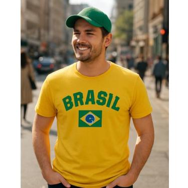 Imagem de KIT Camiseta Slim Algodão Estampa Brasil Copa + Boné Trucker liso - LO