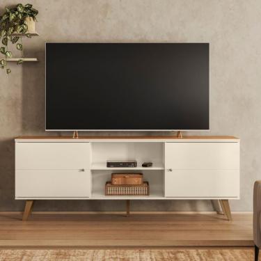 Imagem de Rack Para Tv Com 2 Portas E Nicho Central Com Prateleira Off White Canela