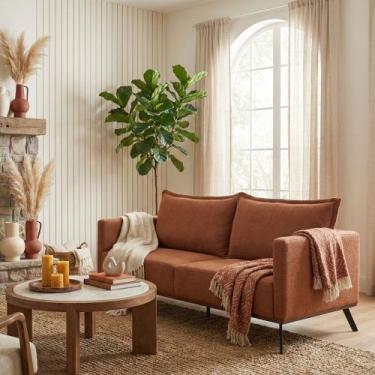 Imagem de Sofá 2 Lugares Decorativo Atlas 2,00cm Pés Retro Linho Boucle Preto Te