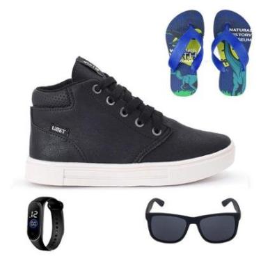 Imagem de Tenis Botinha Infantil Meninos Casual Cano Alto Confortavel + Chinelo Oculos Relogio-Masculino
