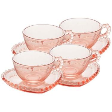 Imagem de Conjunto 4 Xícaras de Coração com Pires para Chá - Pearl Rosa - wolff