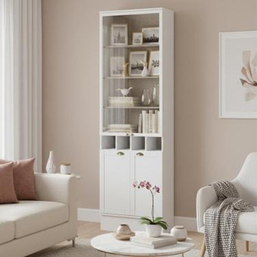 Imagem de Cristaleira Sala de Estar 2 Portas Vidro Milla Branco MDF Carraro