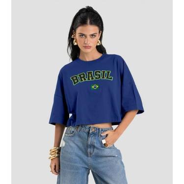 Imagem de T- Shirt Feminina em Meia Malha Brasil Dianna Azul, M, Azul