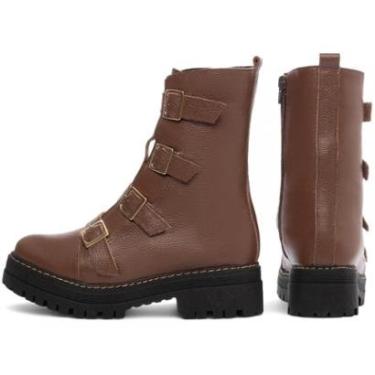 Imagem de Bota Coturno Sola Tratorada Feminino em Couro Zíper Fivelas-Feminino