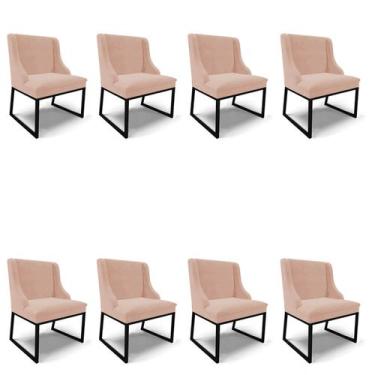 Imagem de Cadeira Sala de Jantar Industrial Preto kit 8 Liz Veludo Rosê D03 - D'