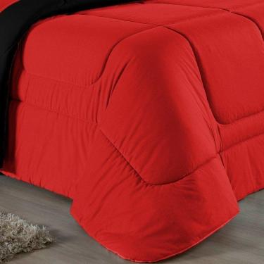 Imagem de Kit Edredom Dupla Face + Jogo De Lençol Casal Nobre 6 Peças Malha 100% Algodão - Vermelho / Preto