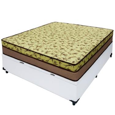 Imagem de Cama Box Baú Casal Tokio D33 138 com Colchão Espuma Tecido Sintético Branco Bege Bello Box