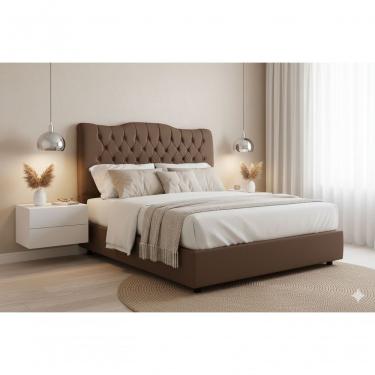Imagem de Cabeceira Romana Casal 140 Fixação na Parede em Madeira Maciça Estofada com Suede Veludo Marrom