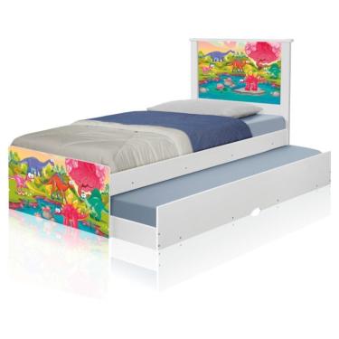 Imagem de Bicama Juvenil Barcelona Dinossauros Coloridos Solteiro com 2 Colchões Espuma D20 Branco Casah