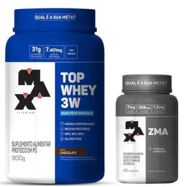 Imagem de Kit Top Whey 3W - 900g Chocolate + ZMA 90 cáps - Max Titanium