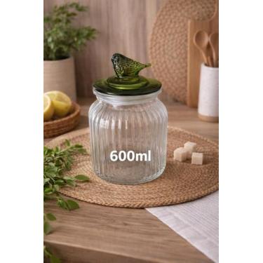 Imagem de Pote de Vidro Hermético Canelado Pássaro Verde 600ml - YANGZI