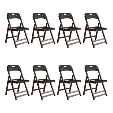 Imagem de Kit 8 Cadeiras Dobráveis Elegance Imbuia Assento Polipropileno para Sala de Jantar e Ár...